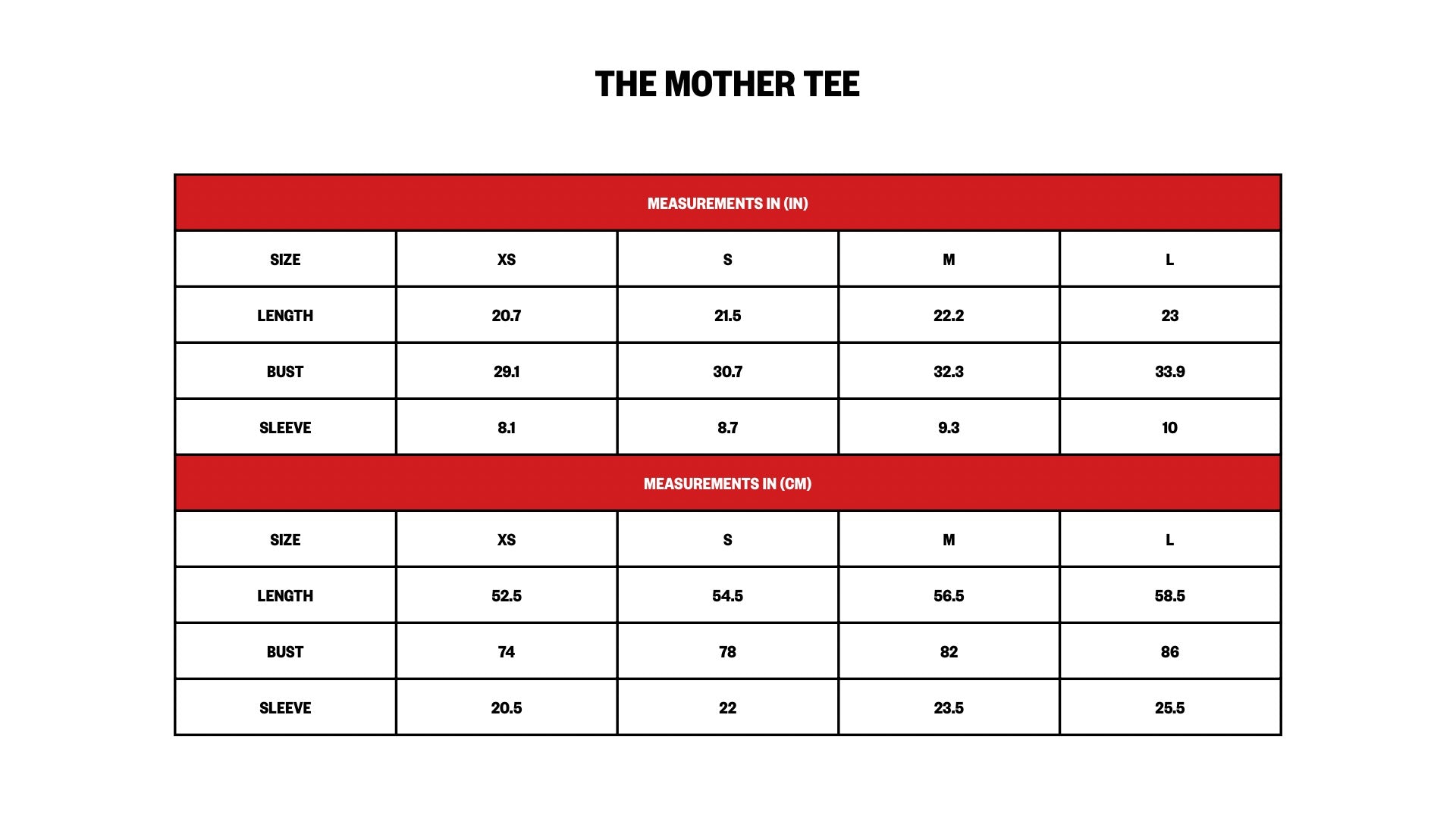 Sizing Chart